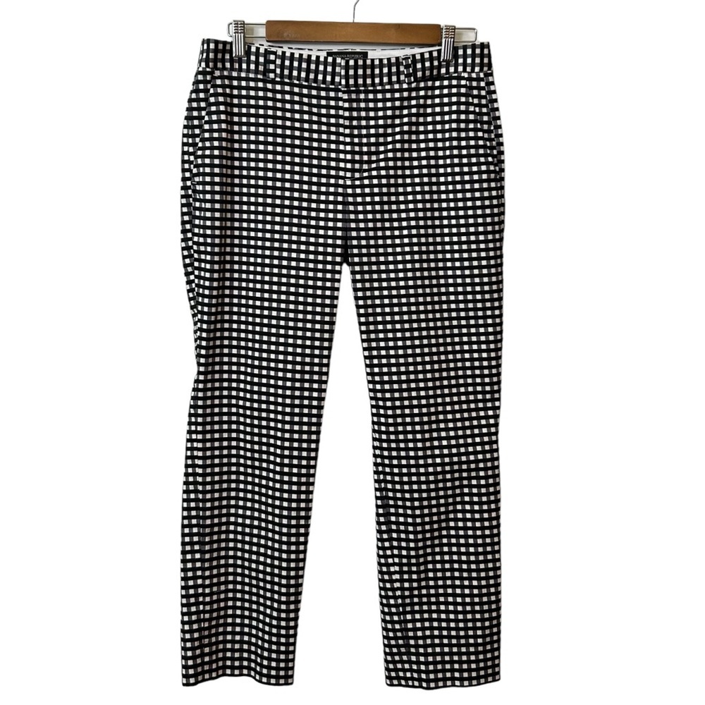 Banana Republic Avery Plaid Career Casual Pant SZ 4 Black White Gingham Straigh
